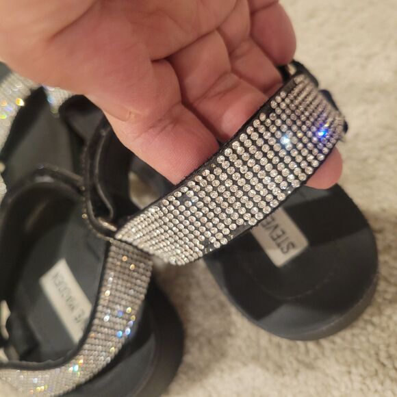 Steve Madden NIL Sandals Women shoes Platform Silver Rhinestones Size 6 Hook Eye - Picture 6 of 10
